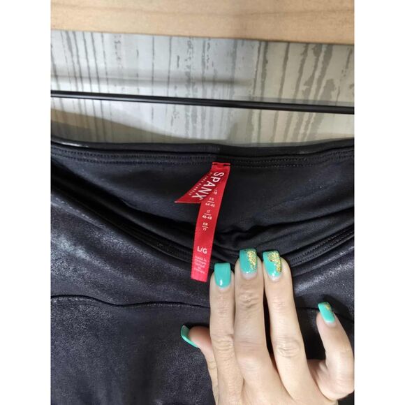 Spanx Faux Leather Leggings Black Size Large High Rise Shaping Lined - Picture 5 of 7